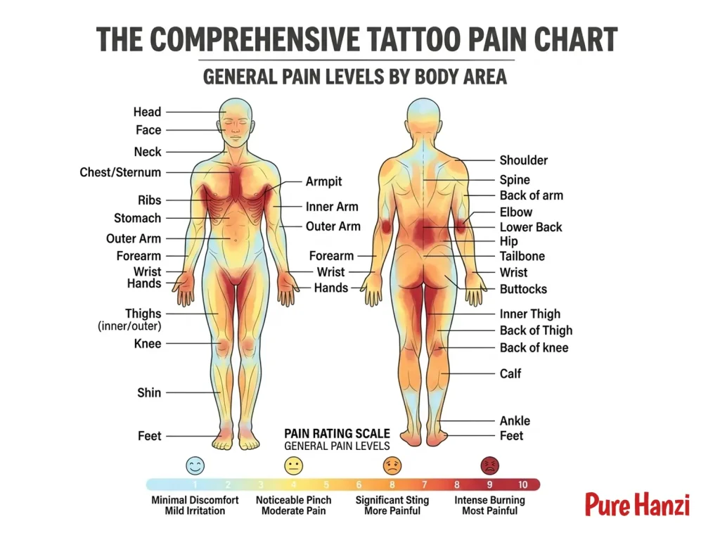 Comprehensive Tattoo Pain Chart Map